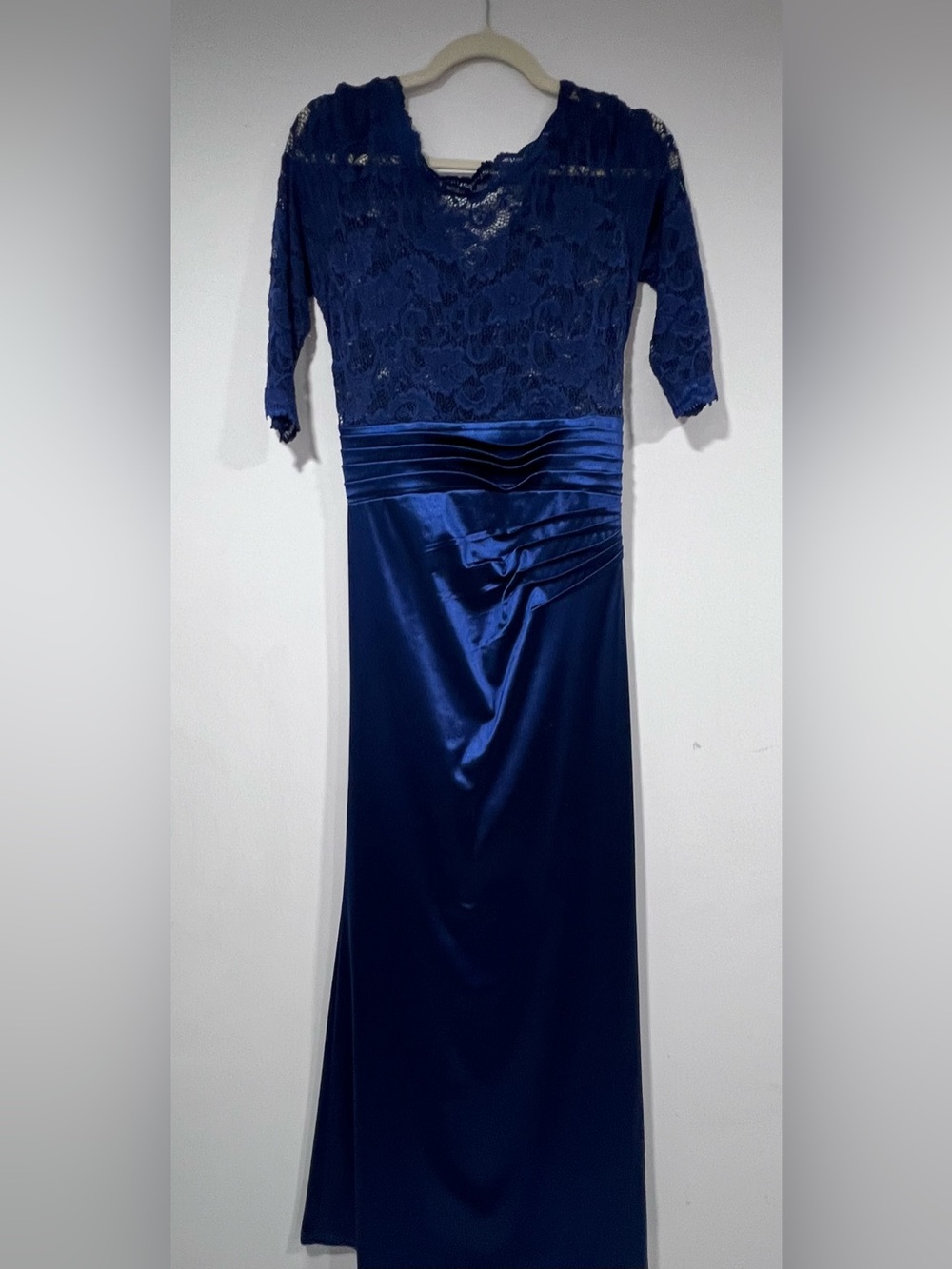 Navy Lace & Satin Evening Dress